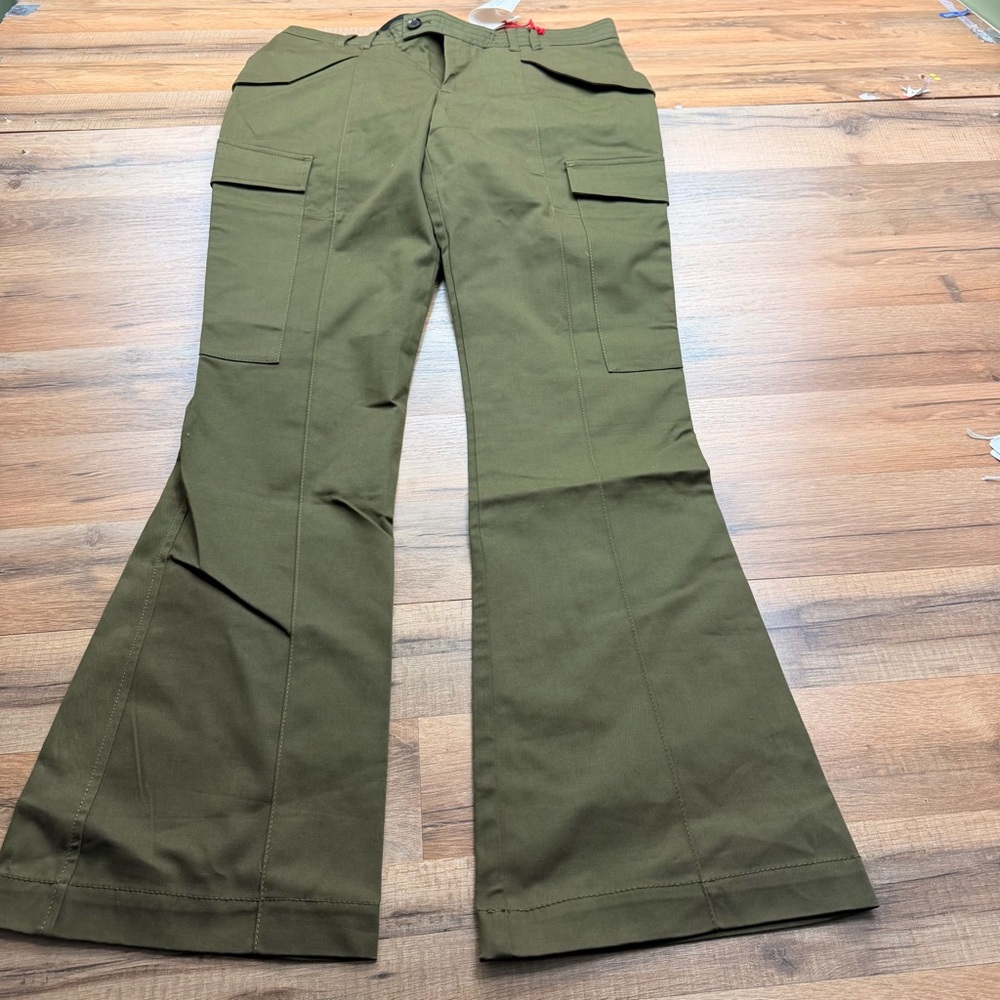 Zara Khaki Green Flared Cargos Size M Green Flared Cargo Pants - Picture 2 of 7